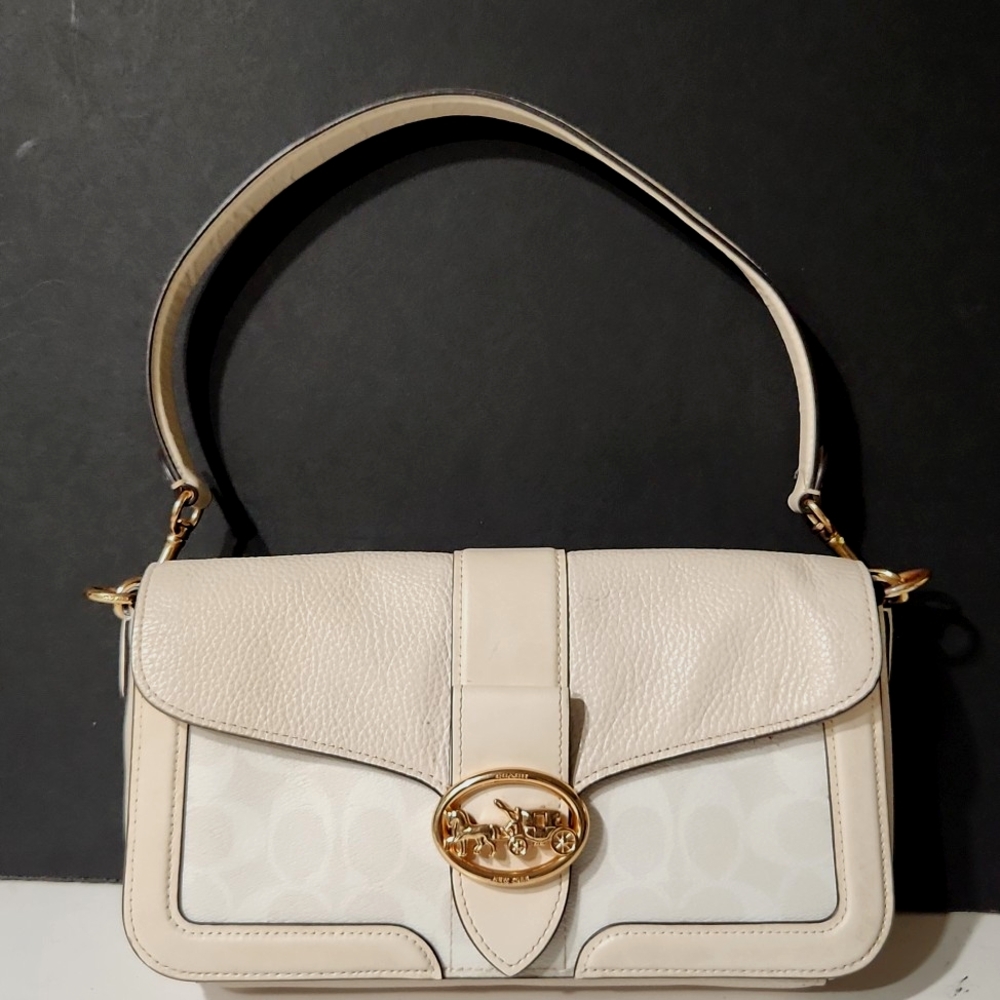 Coach Georgie Signature Leather Shoulder Hand Bag C4067 Chalk - Picture 15 of 15